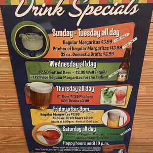 Weekly drink specials