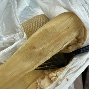 a fork in a plastic bag