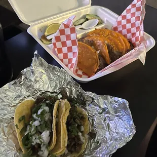 Quesabirria tacos and two fajita tacos