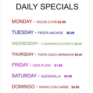 Daily specials