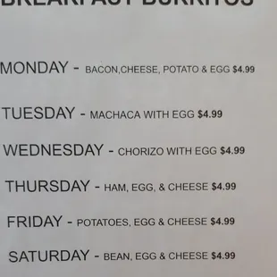 Daily special breakfast burritos are a great deal