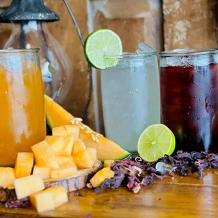 a variety of drinks on a table