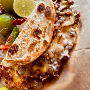 a tortilla and limes