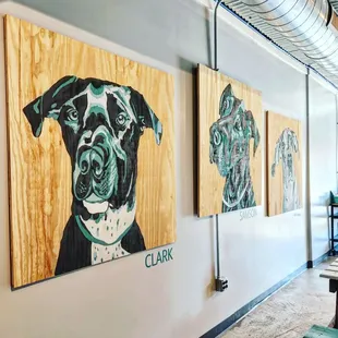 three paintings of a dog