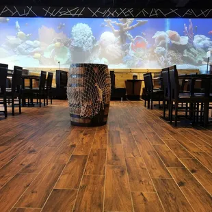 a fish tank in a restaurant