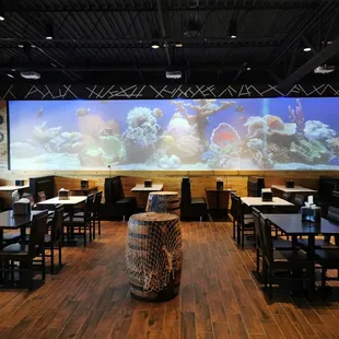 a fish tank in a restaurant