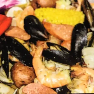 Headless Shrimp, Black Mussels and Clams