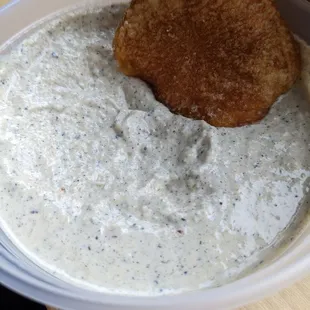 French onion dip with malt vinegar chips