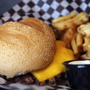 a burger and fries
