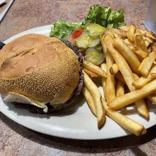 a burger and french fries