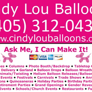 Cindy Lou Balloons (405) 985-8871
  www.cindylouballoons.com Edmond, OK, Oklahoma City Metro Area, Oklahoma County. #balloon #artist #decor
