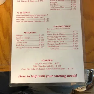 One side of the menu