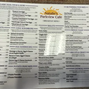 Breakfast menu