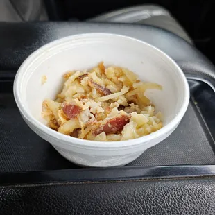 Hashbrown casserole with cheese and bacon (we already ate half of it!)