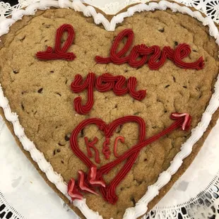 Buy a Sweet for your Sweetie for Valentines Day!  Call to order a Cookie cake, personalize it or choose from our list of phrases.
