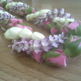 Baby pink rosebud lei twist with pikake and baby crown