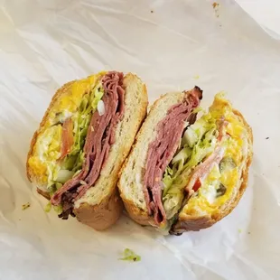 Hot Pastrami with everything on it.. freshly made by Tony!