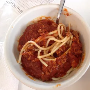 Spaghetti every Monday. That bowl is much larger than it appears in the photo.