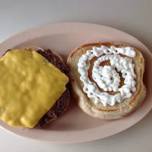 1/4 lb cheeseburger $5.00. Very juicy. Tied with Borroum's for best Beef hamburger in town!