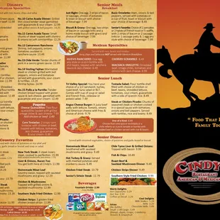 the menu for cindy's restaurant