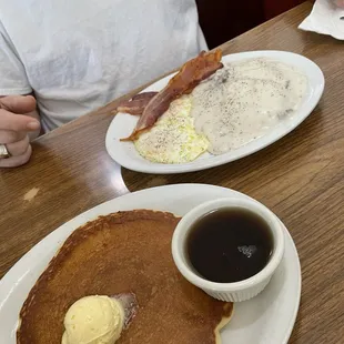 Pancake Biscuits and Gravy Bacon and Scrambled eggs