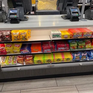 Candy and chips selection