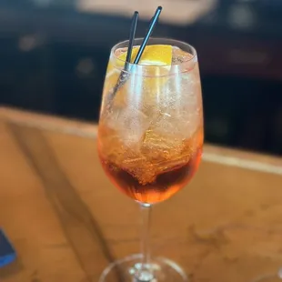 a drink in a wine glass