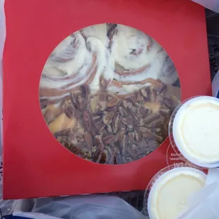 Bought the combo 4-pack two Carmel pecan and two original. Comes with two extra icings for free cost me $13.25. Pricy by Yummy!