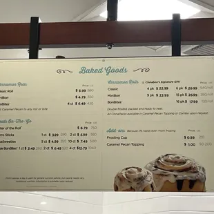 a menu for a pastry shop