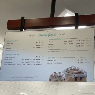 Baked goods menu
