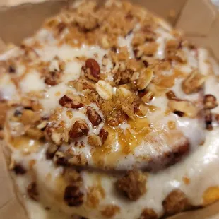 Maple pecan pie cinnamon roll!