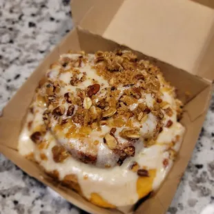 Maple pecan pie cinnamon roll!
