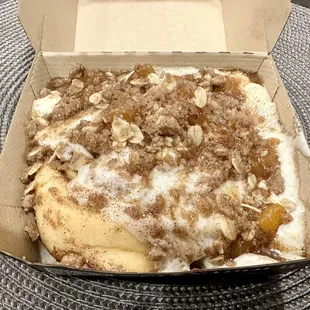 Peach Cobbler cinnamon roll.