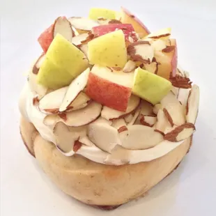 a close up of an apple and almond pastry