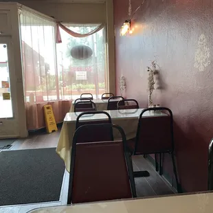 tables and chairs in a restaurant