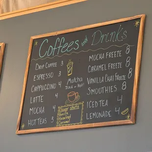 Coffee menu