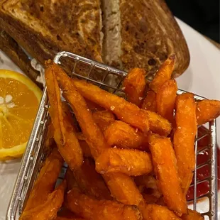 a basket of sweet potato fries