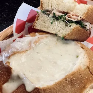 a sandwich in a basket