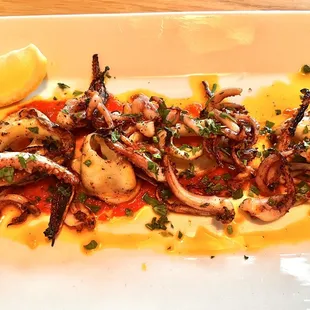Grilled calamari in a rosemary-thyme San Mariano sauce