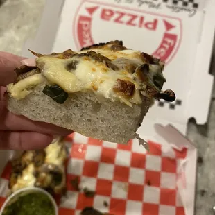 Gluten free smokey mushroom pizza. Look at that airy textured crust! Amazing!