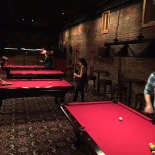 a group of people playing pool