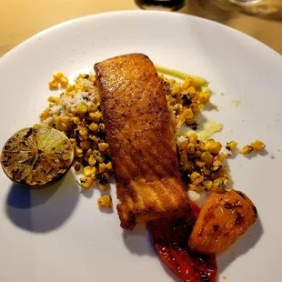 Pan seared salmon with street corn