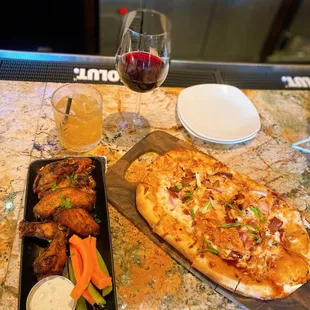 Bbq Chicken Flat bread and Chicka Wannngs