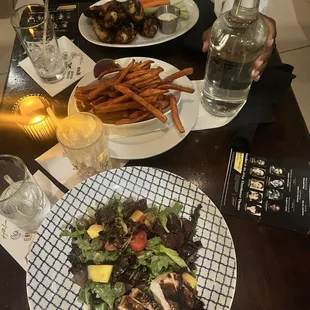 Blackened Chicken Mango, Sweet Potato Fries, and Chicken Wings