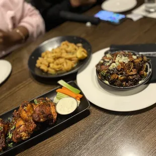 Wings, Brussel Sprouts, and Calimari