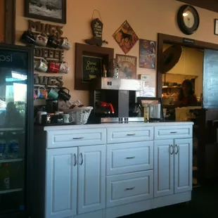 a coffee machine and a refrigerator