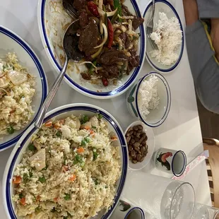 Mongolian beef and chicken fried rice