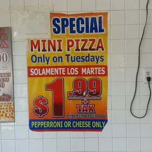special mini pizza only on tuesday