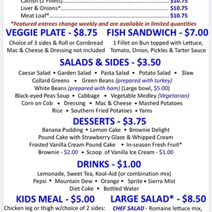 Here is a snapshot of our menu. To see an updated list, please visit us on our website, at circlecitysoulfood.com.
