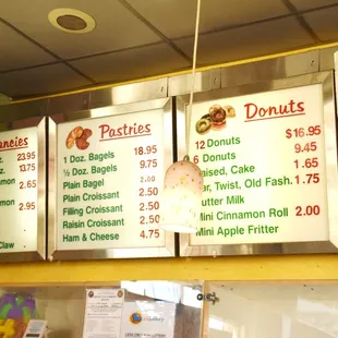 menus and prices for donuts